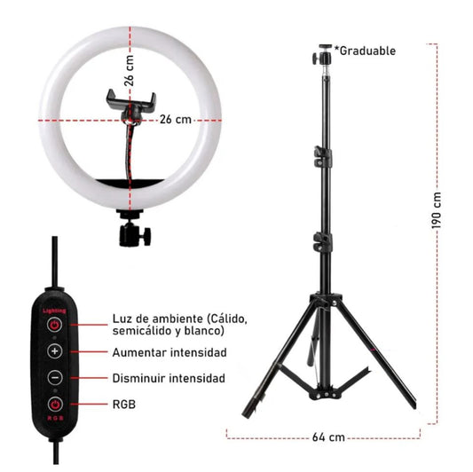 Aro de Luz RGB 26 cm mas Trípode